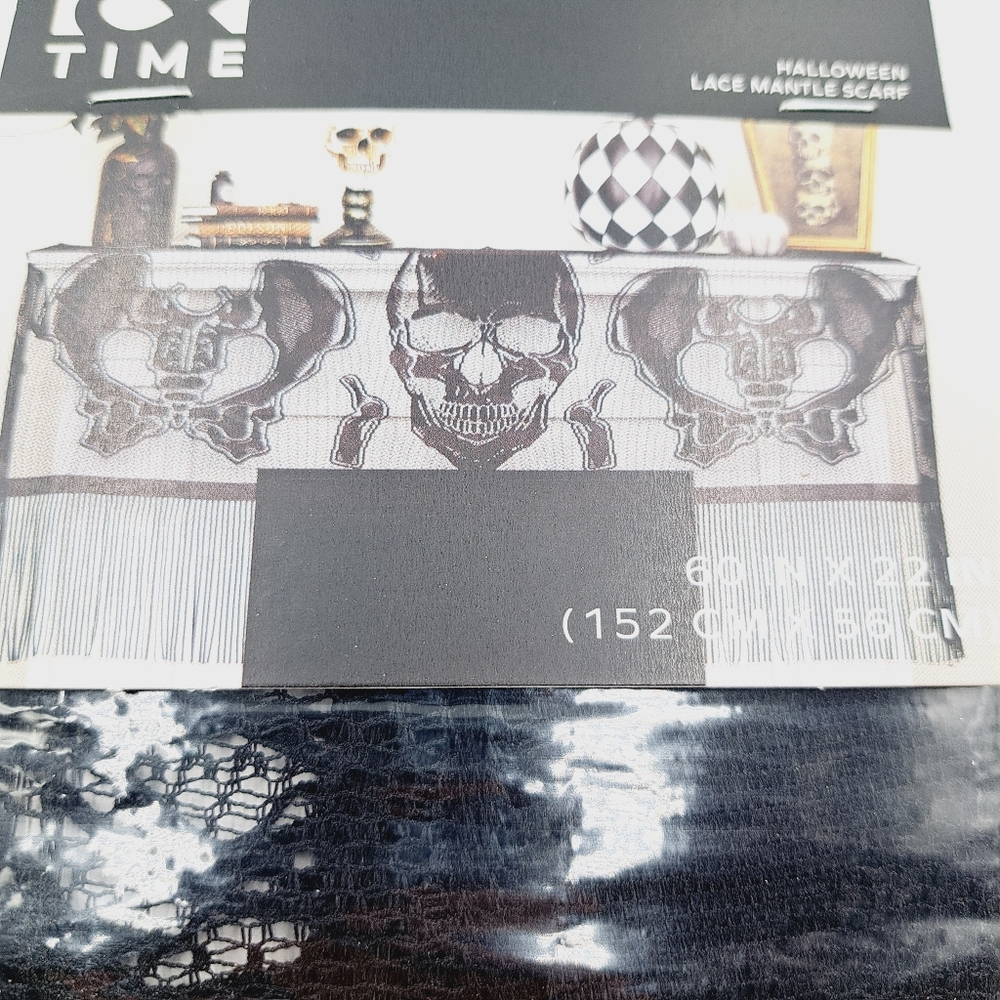 Halloween Gothic Black Lace Black Skull & Bones Pattern Apothecary Style 60x22in
